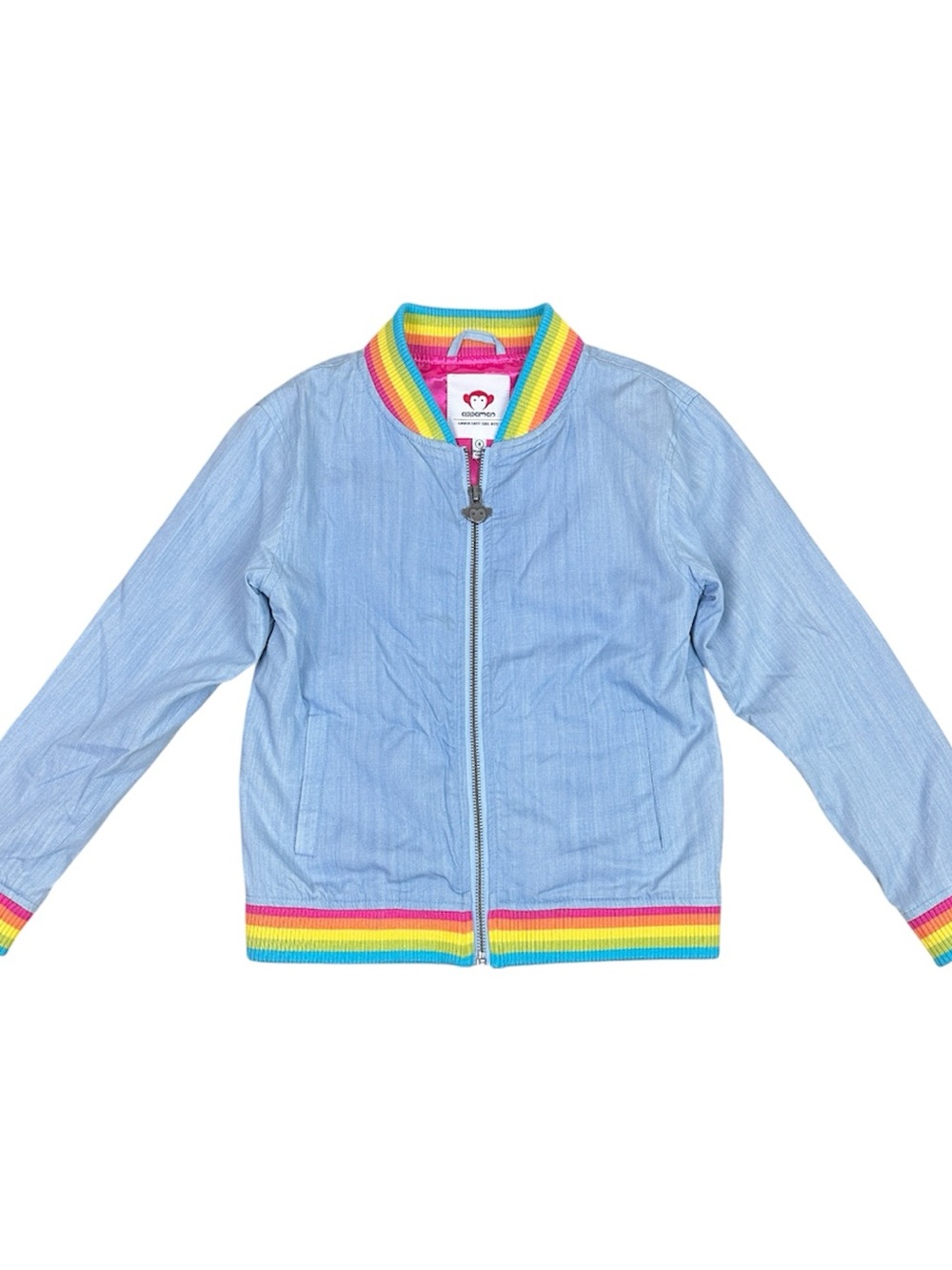 Appaman Girls Light Blue Bomber Jacket with Rainbow Trim